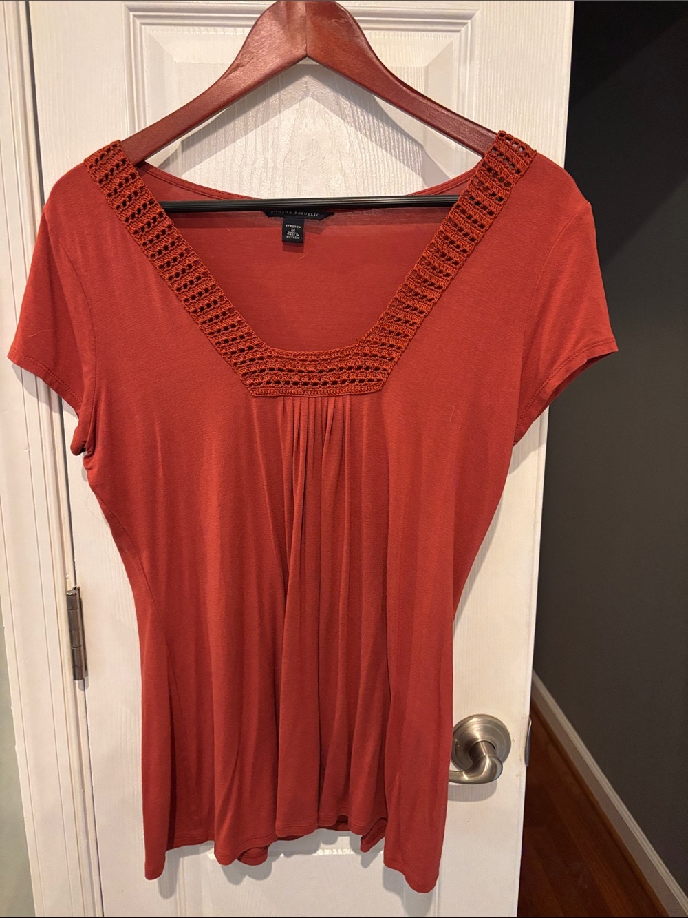 90s Banana Republic Rust Scoop Neck Crochet-Trim Top
